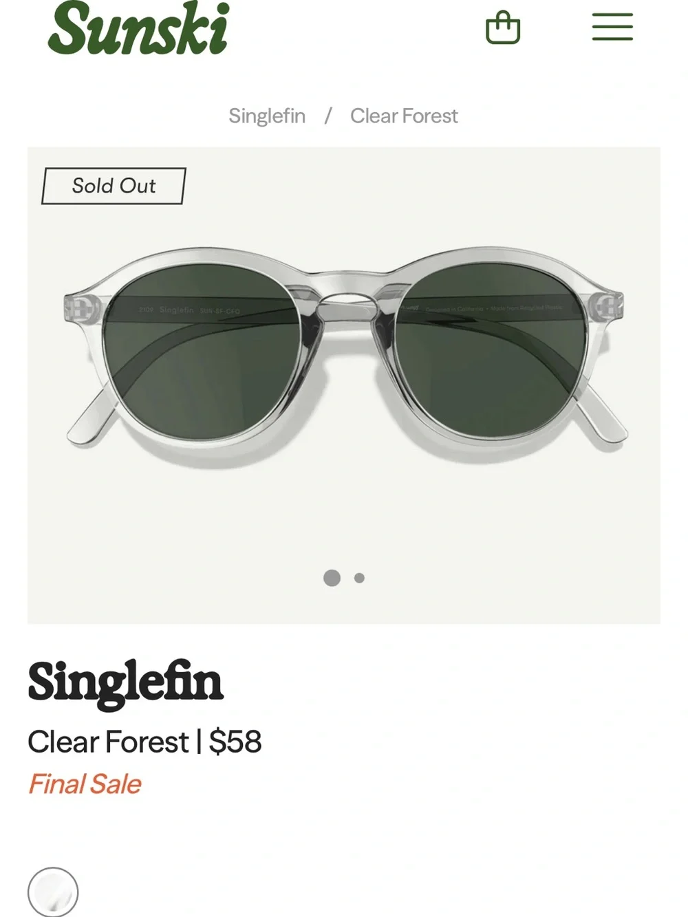 Sunski Clear Round Frame Sunglasses with Black Lenses